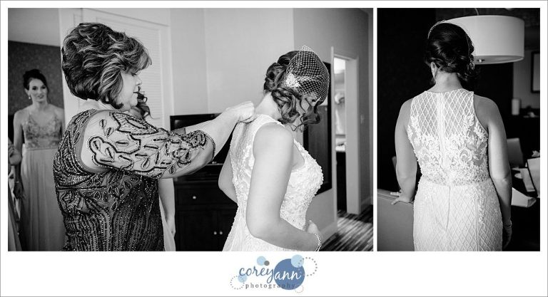 Bride getting ready for wedding at Sheraton Suites Akron