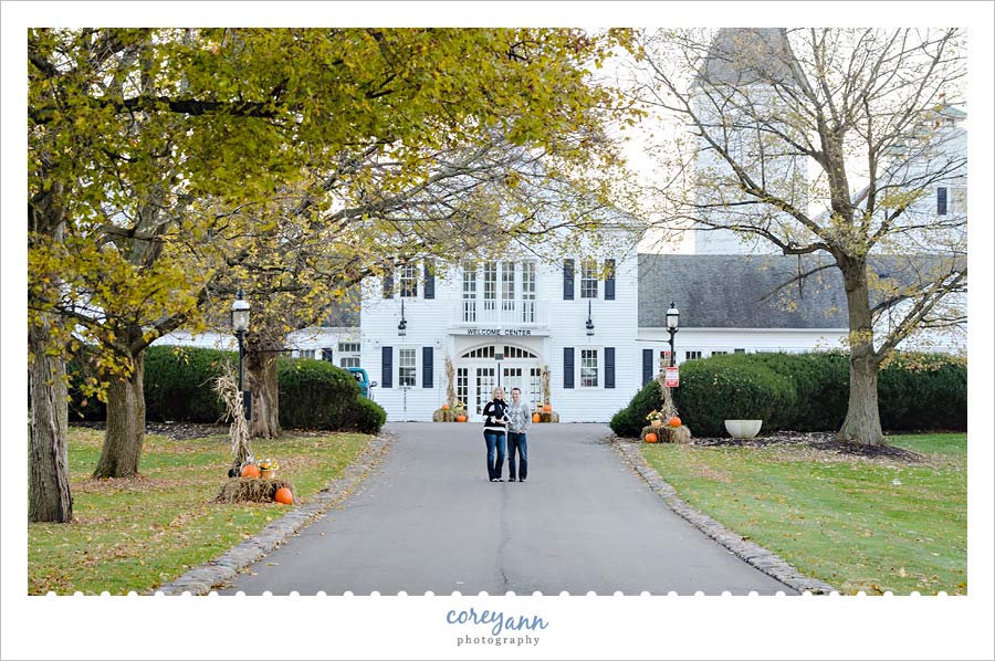 engagement portrait with & sign outside of fieldcrest of north canton