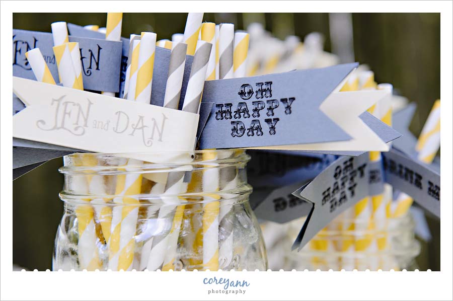 custom flags for straws for a yellow and grey wedding