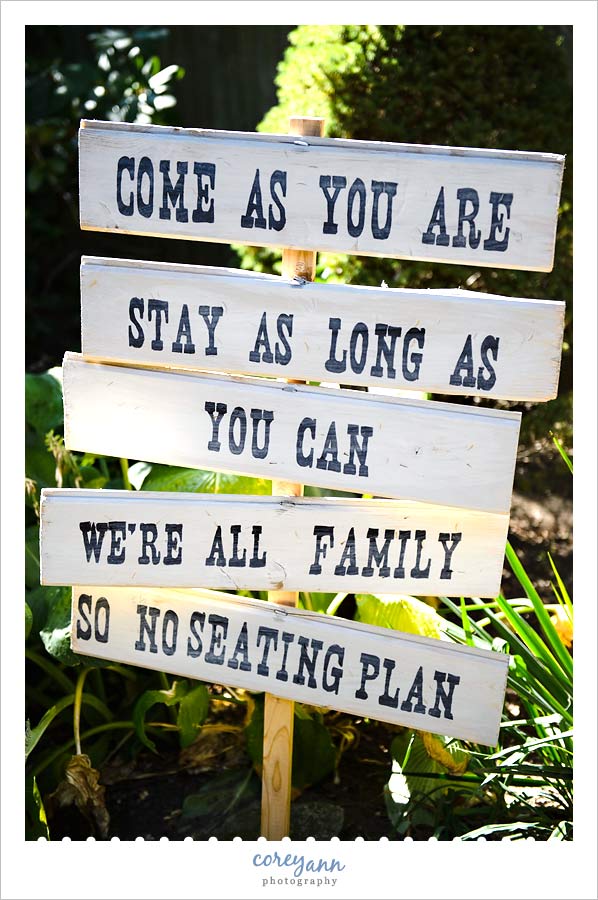 wedding welcome sign at backyard wedding in akron ohio