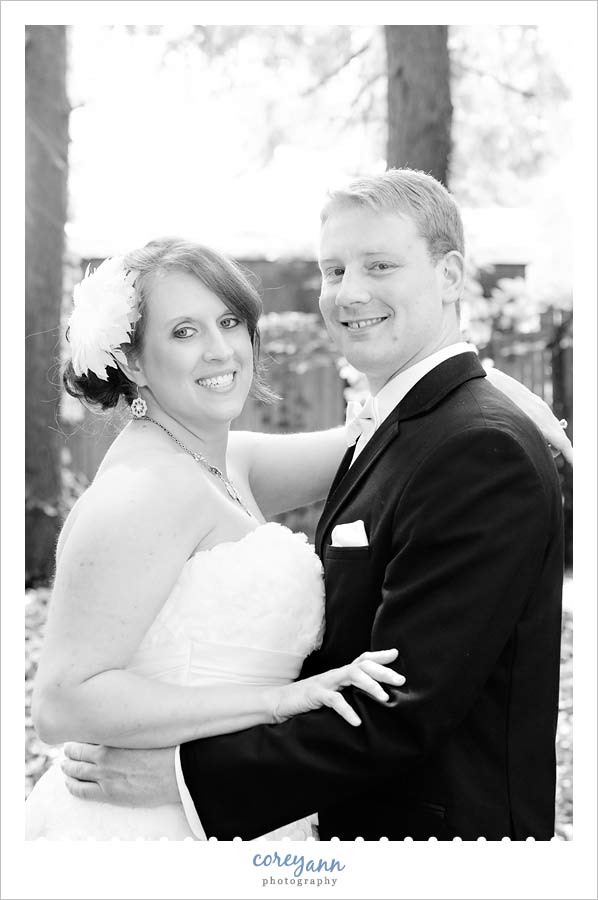 black and white portrait of bride and groom