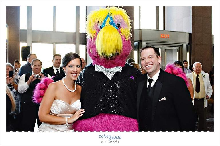 bride and groom with Slider from the Indians