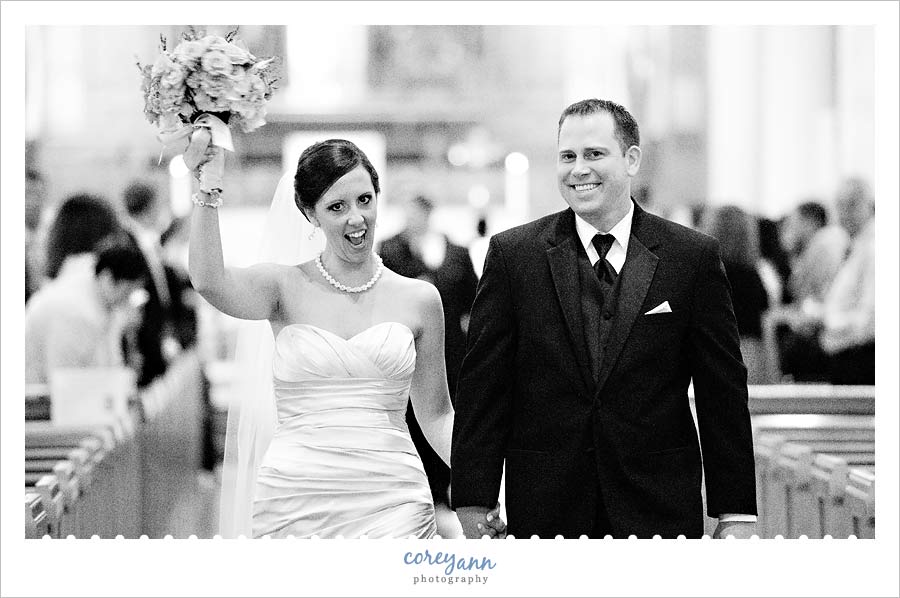 bride and groom after ceremony at sain john the evangelist