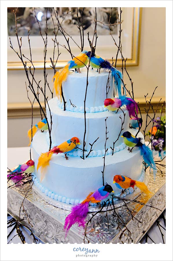 blue bird themed wedding cake by checkerboard cheesecake