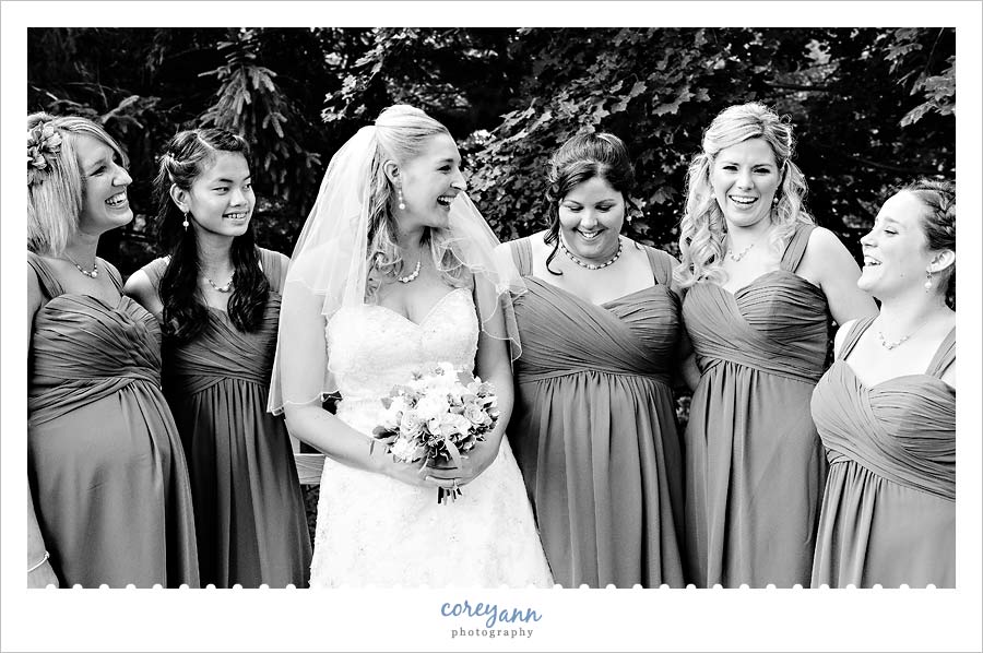 Jenny & John's Wedding bride and bridesmaids laughing before ceremony
