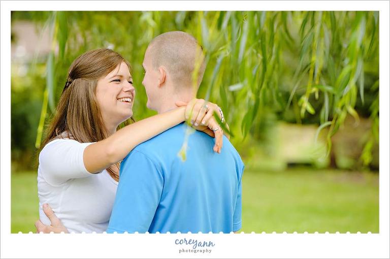 engagement portrait under willow tree
