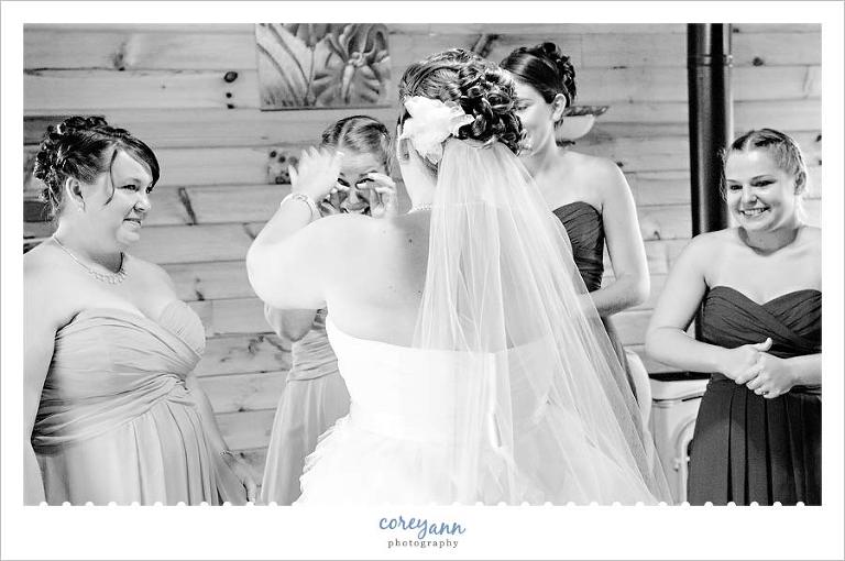 bridesmaids first look of bride