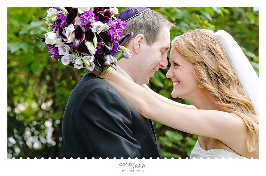Stephanie and Mark's Wedding bride and groom smiling during portrait session