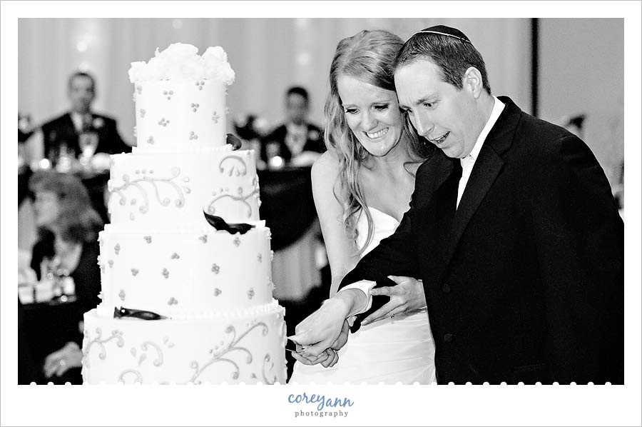 Stephanie and Mark's Wedding groom making a face during cake cutting