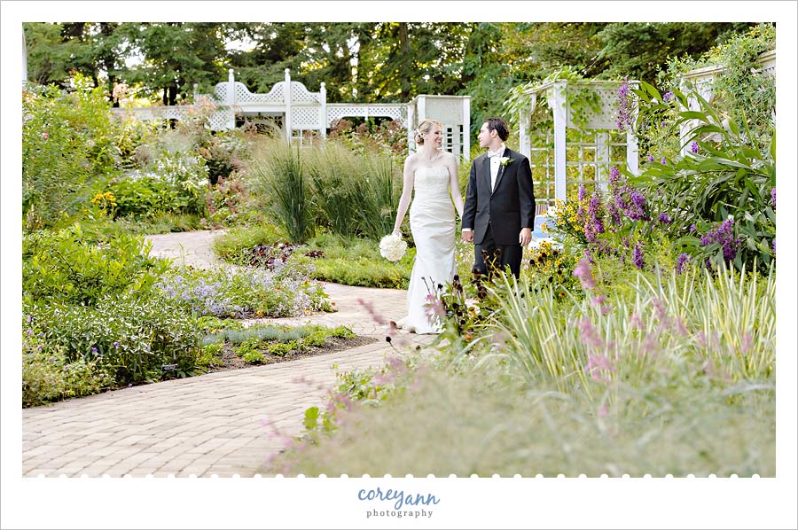 bride and groom after wedding at fellows riverside gardens