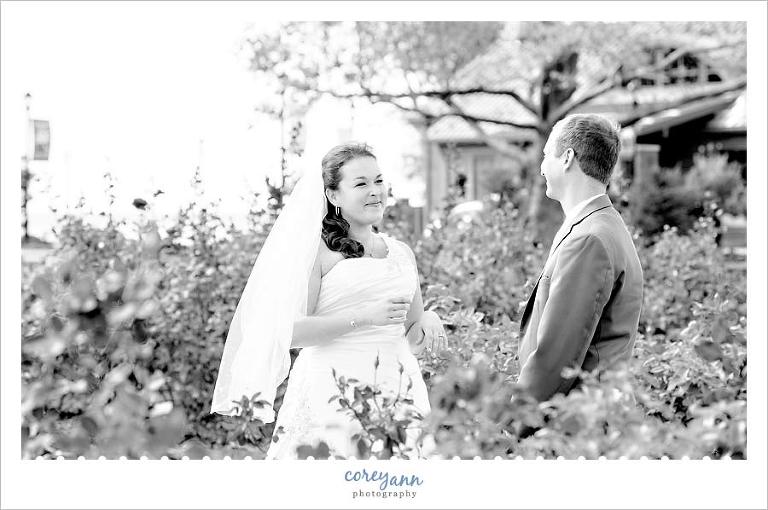 bride and groom first look in avon ohio