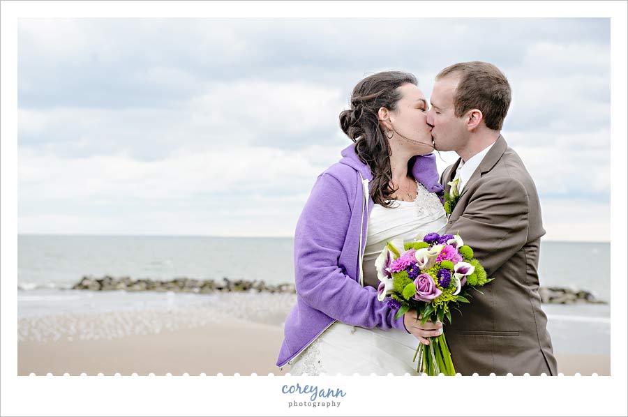 Jenny and Joe's Wedding bride and groom on lakeview beach in avon ohio