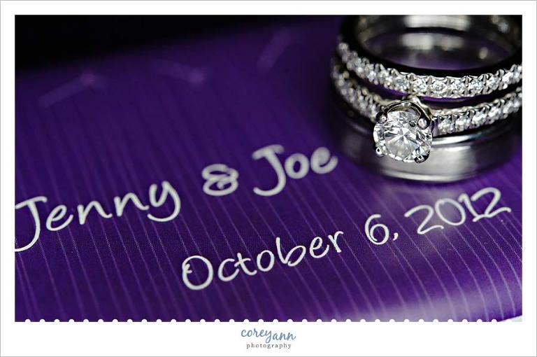 wedding rings on custom chocolate bar with names and date