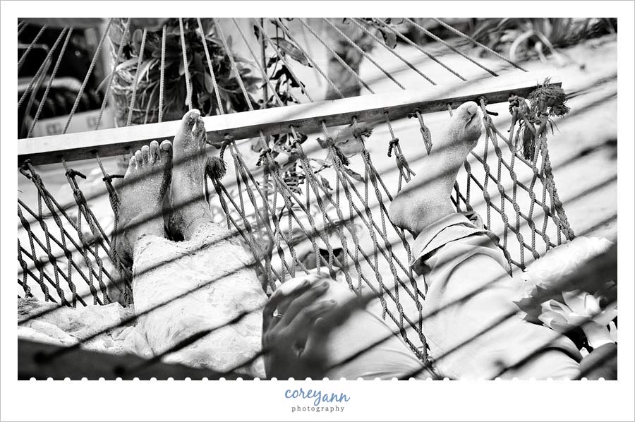 wedding portrait on the beach in Negril Jamaica in a hammock