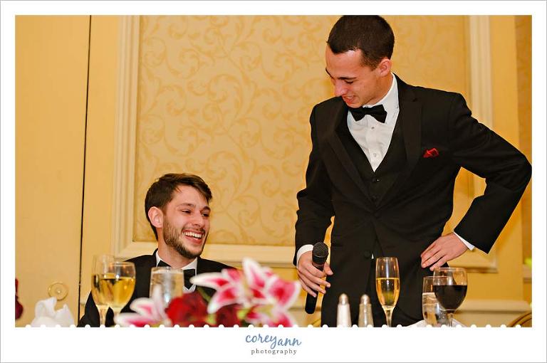 best man crying during wedding toast at reception