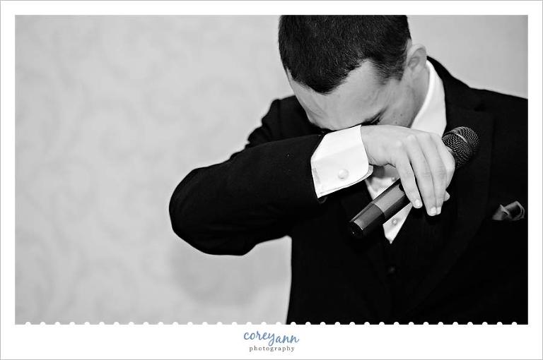 best man crying during toast at reception at the ritz in cleveland