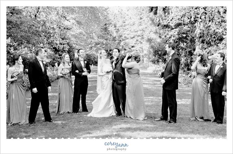black and white image of bridal party