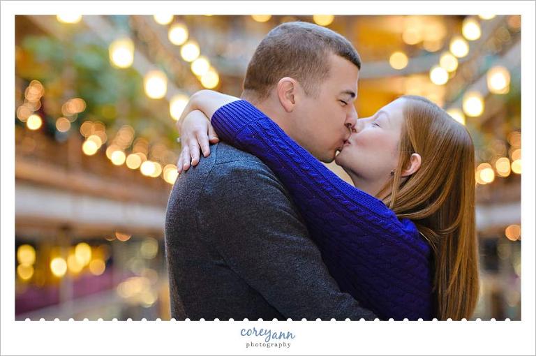 engagement portrait in downtown cleveland ohio in the winter