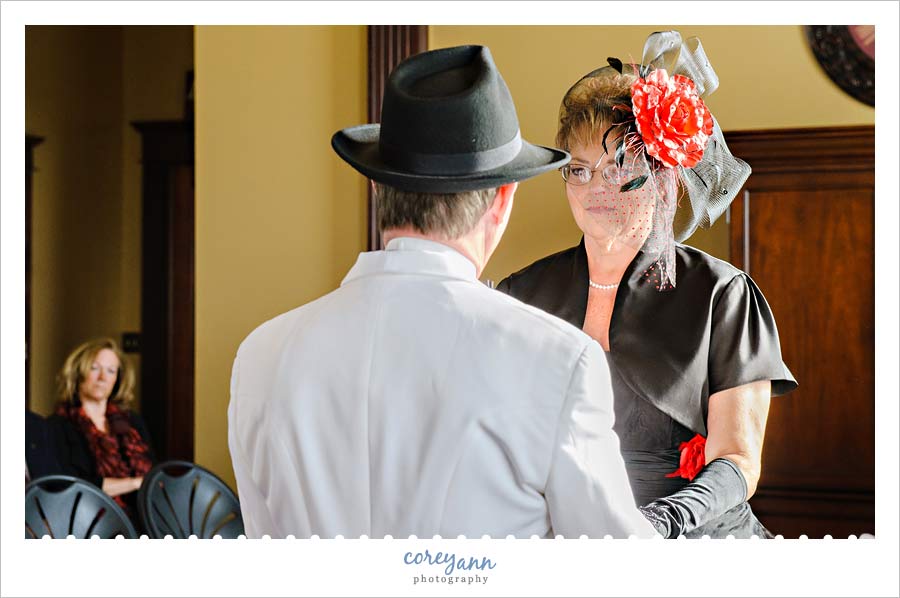 Ian and Terri's Wedding bride wearing black wedding dress with black cage veil