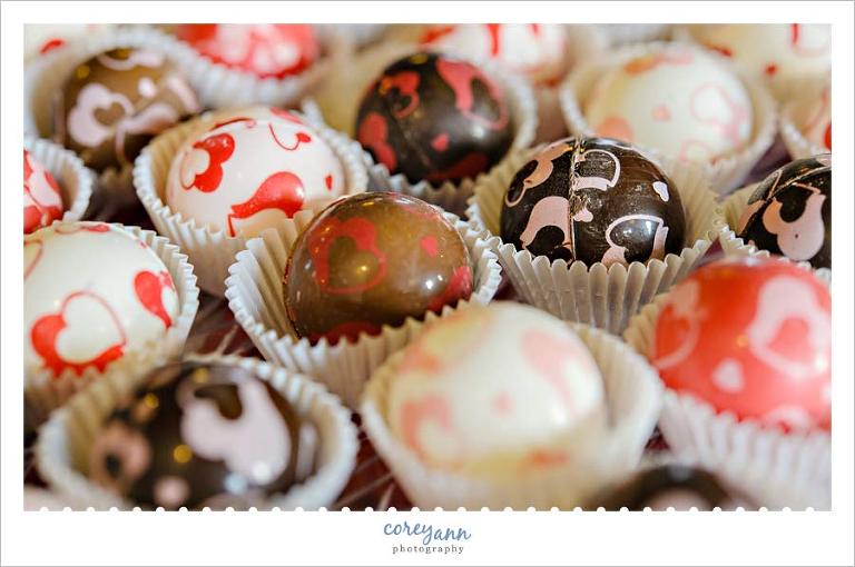 chocolate balls with hearts on them for wedding refreshments