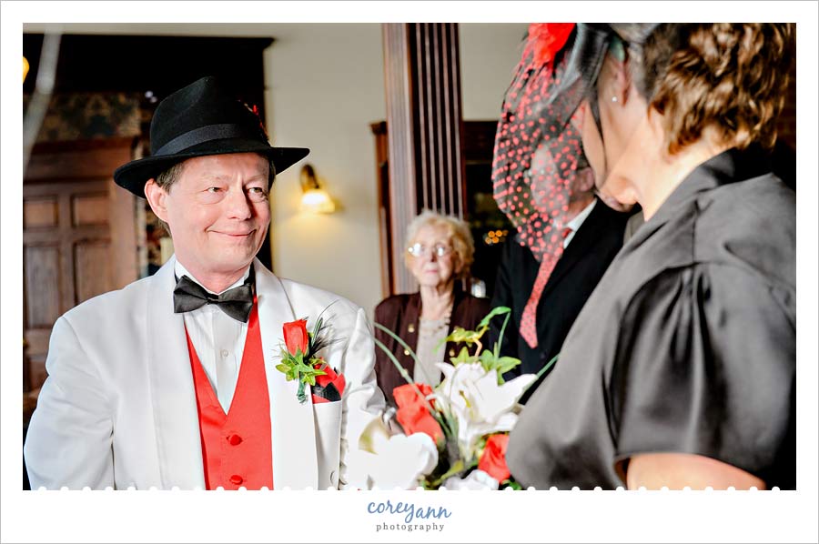 Ian and Terri's Wedding groom holding back tears after seeing bride for the first time