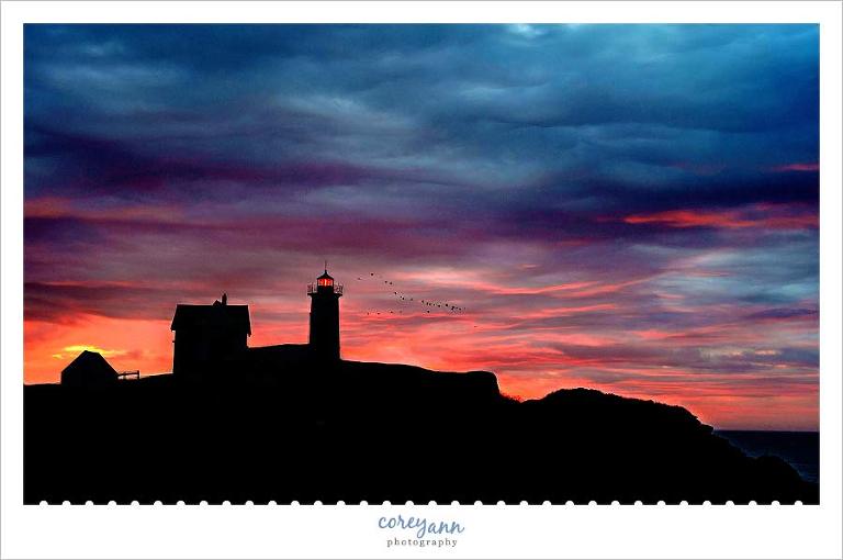 Cape Neddick "Nubble" Lighthouse in York Maine at sunrise