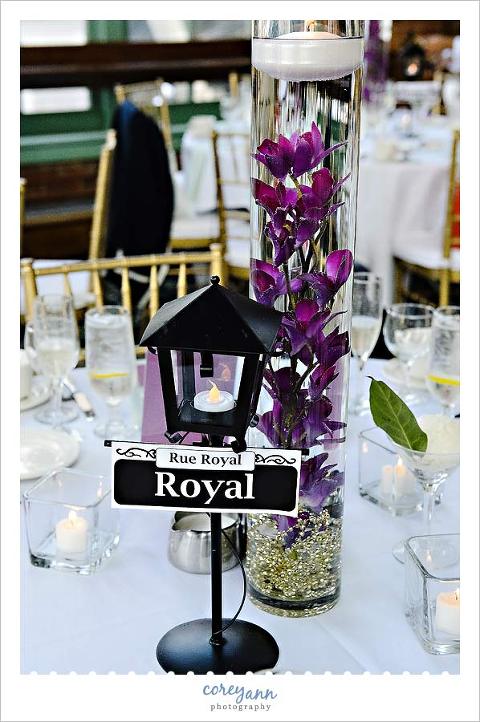 new orleans themed centerpiece at windows on the river wedding reception