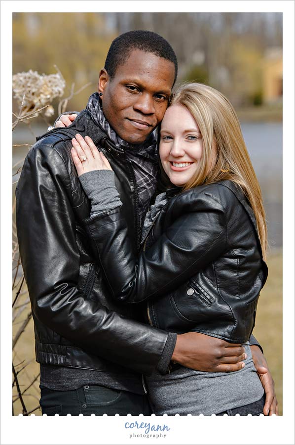 black leather coats for engagement session in ohio