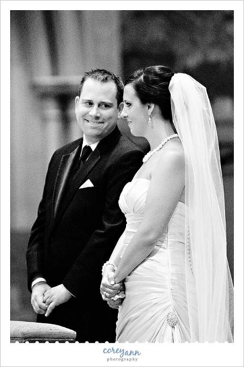 bride and groom talking during wedding ceremony in cleveland