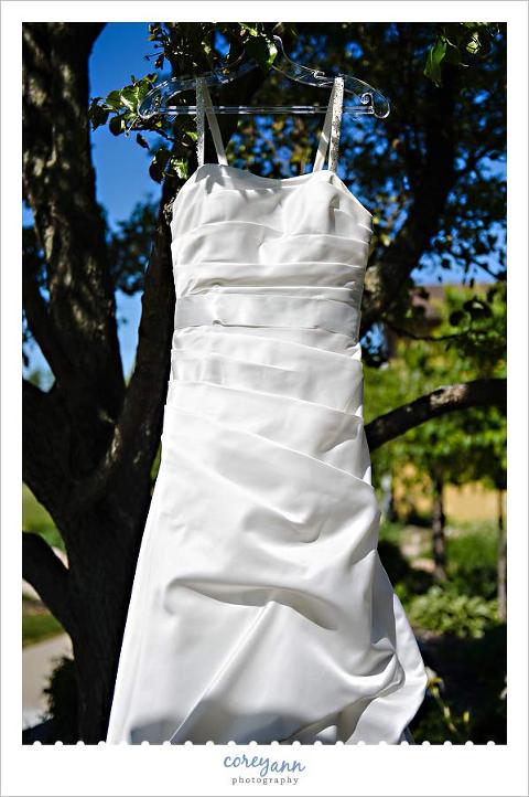wedding dress hanging in a tree