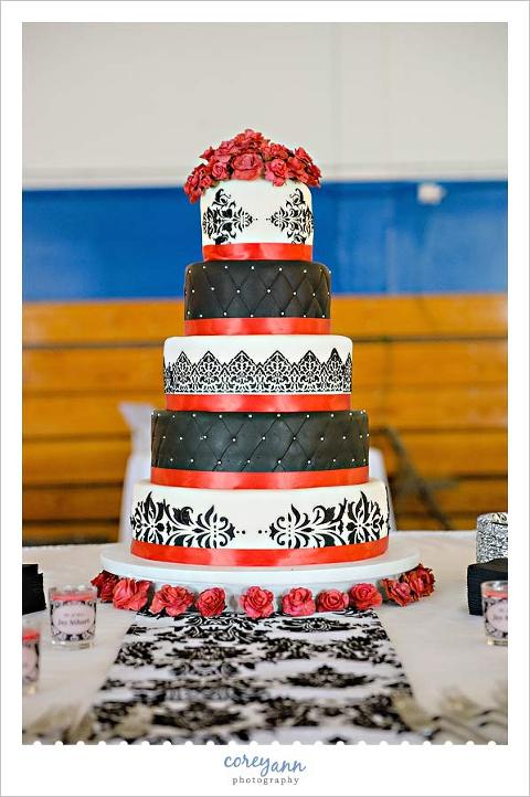 black white and red wedding cake