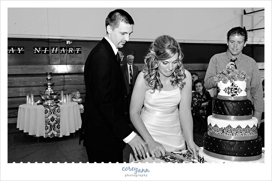 bride and groom cutting the cake