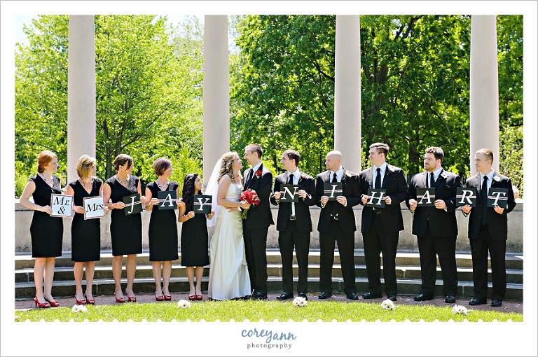 black white and red bridal party colors