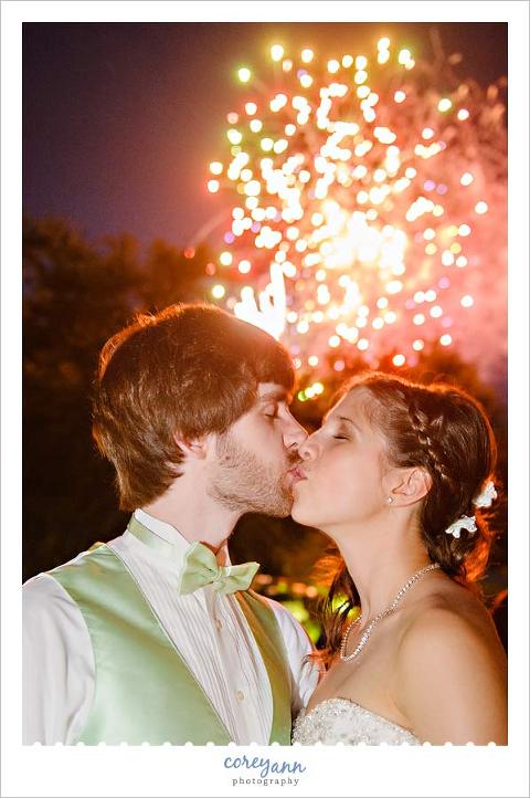 wedding portrait with fireworks