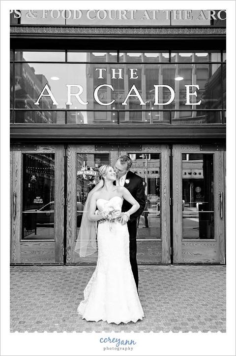 bride and groom at the arcade in cleveland ohio