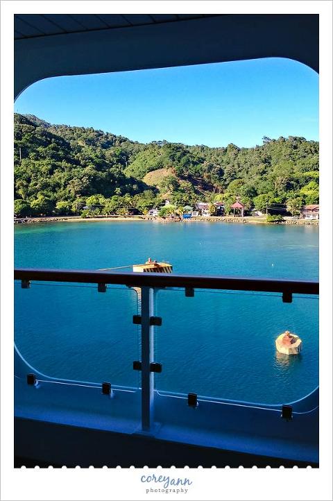 view of roatan from cruise ship balcony
