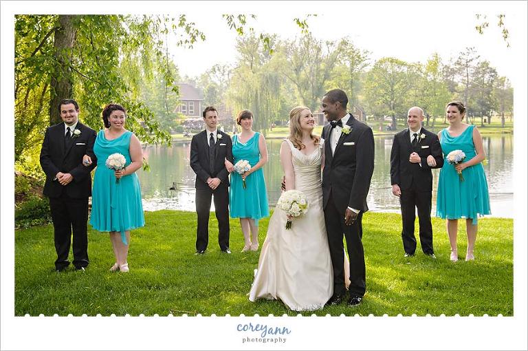 bridal party next to gervasi lake in canton ohio