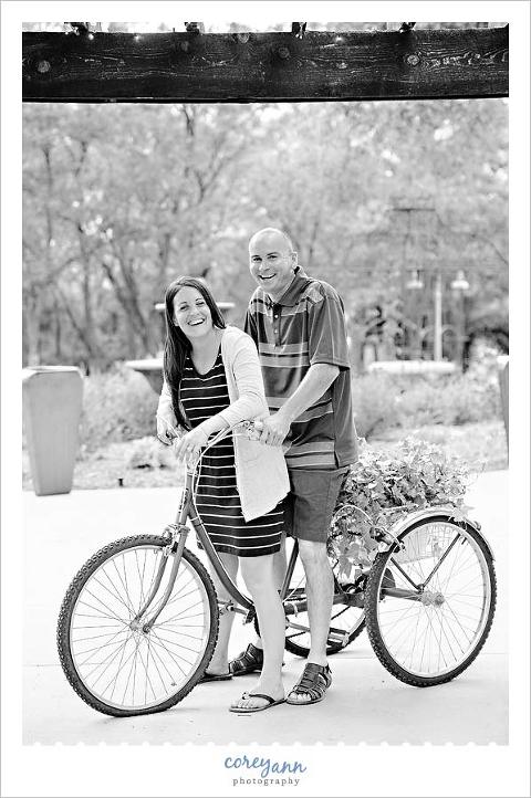 engagement portrait on a bicycle