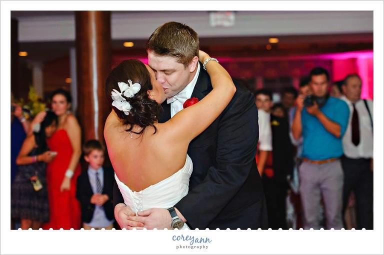 bride and groom first dance at wedding reception at the cleveland yacht club