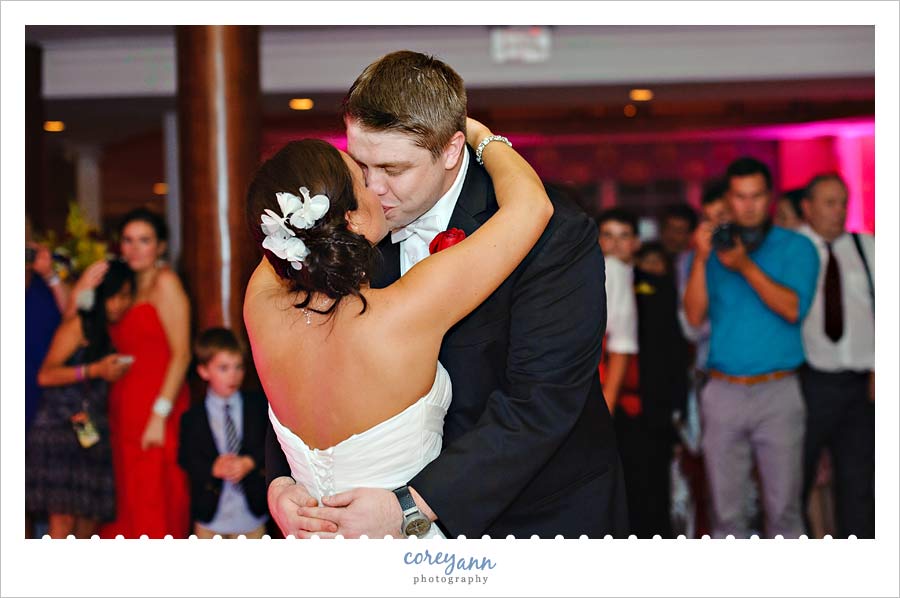 bride and groom first dance at wedding reception at the cleveland yacht club