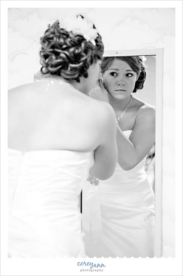 Kathleen and Derek's Canton Wedding bride getting ready before ceremony in canton ohio