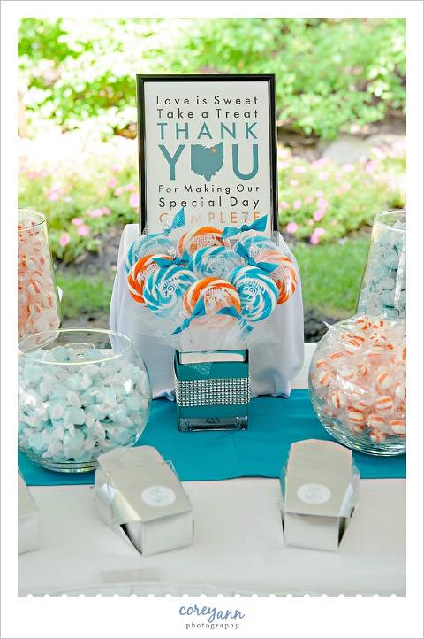 teal and orange candy buffet