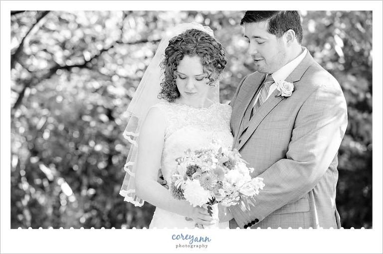 black and white portrait of bride and groom in ohio