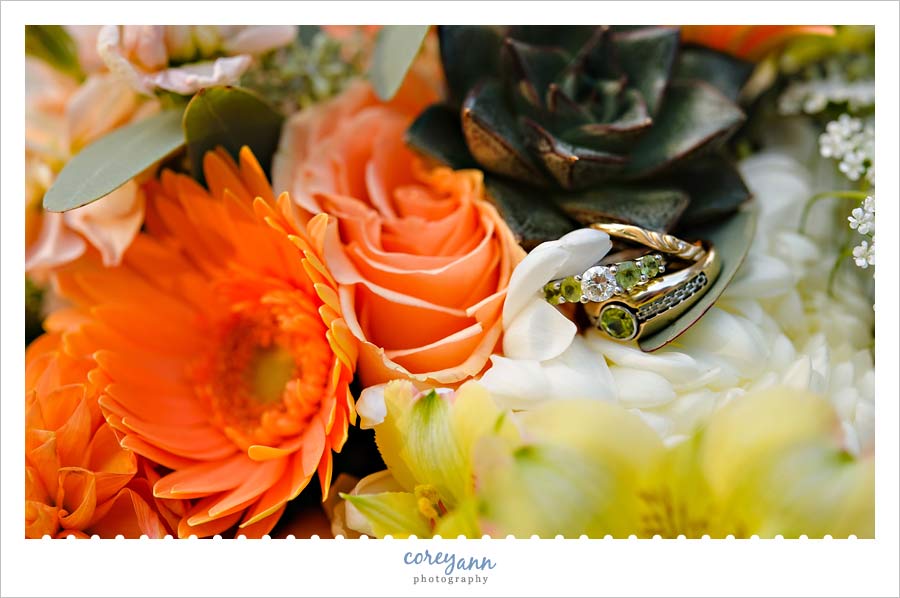 gold and peridot wedding rings