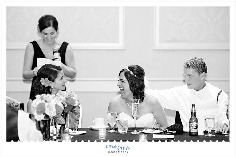matron of honor giving toast during wedding reception in ohio