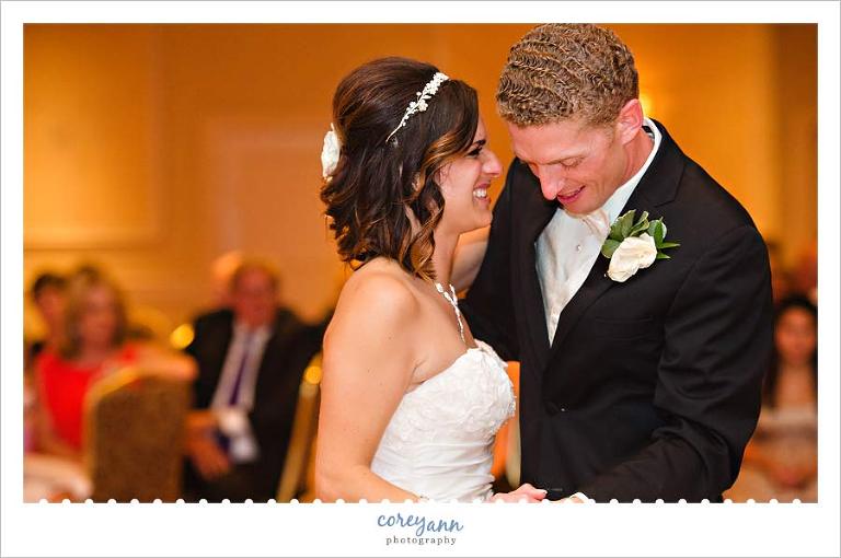 bride and groom first dance during wedding reception at the hilton akron/fairlawn
