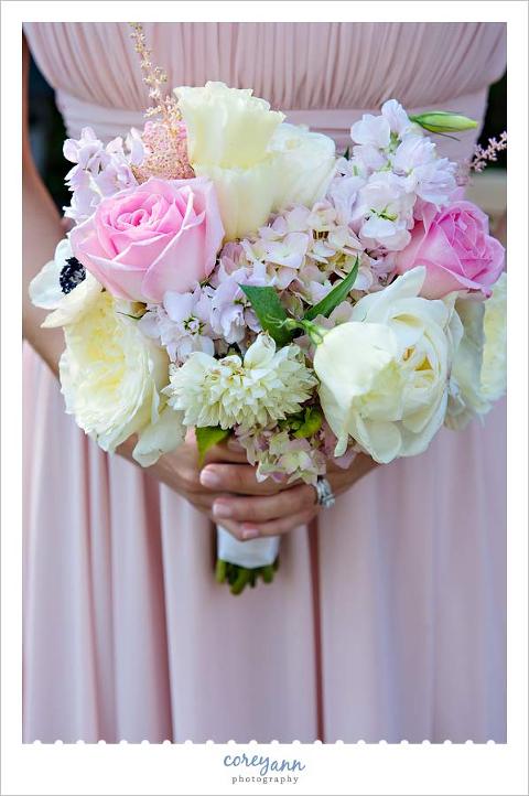 bridesmaid bouquet of pink lavender and cream flowers