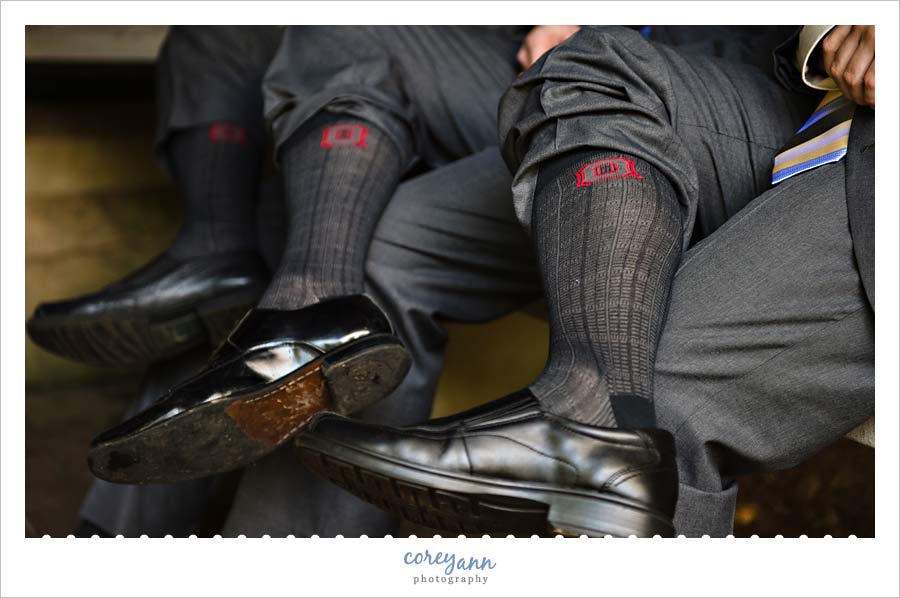 groomsman wearing ohio state socks
