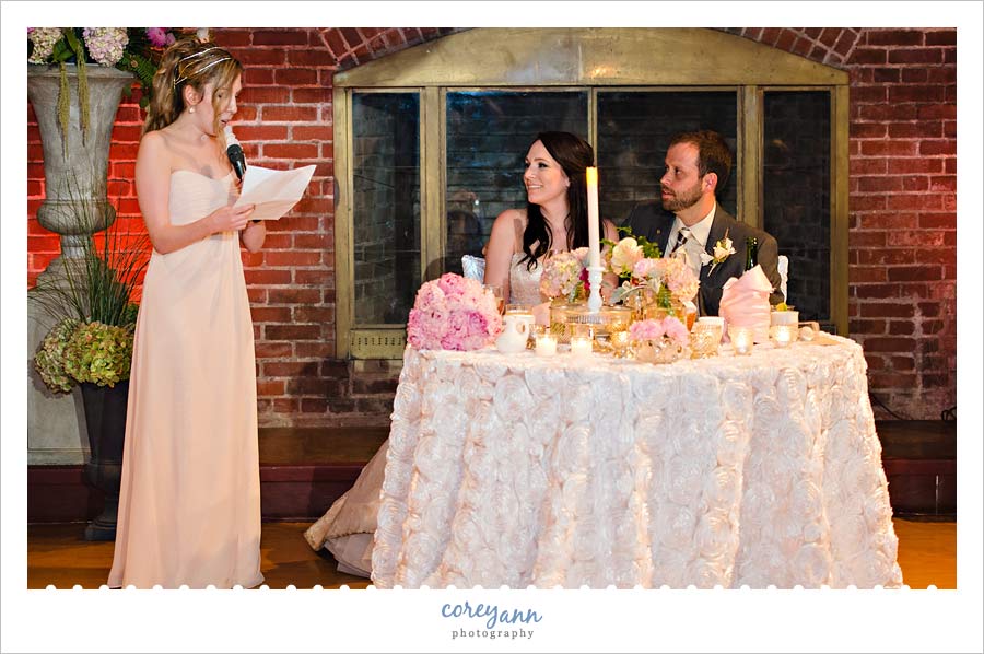 toast by maid of honor during reception in akron ohio