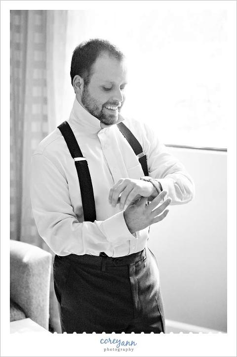 groom getting ready at hilton in akron ohio